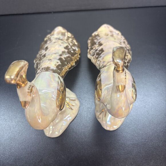 Regal Bel-Air Pottery USA Gold Lusterware Peacock Set of 2 - Picture 2 of 8